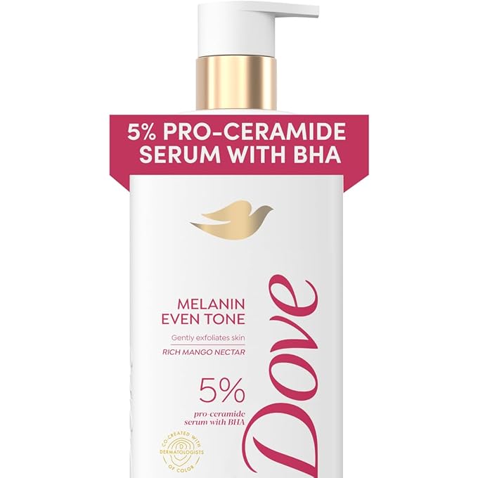 Dove Exfoliating Body Wash Melanin Even Tone Promotes Even Skin Tone 5% pro-ceramide serum with BHA 18.5 oz